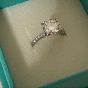 Solitaire Moissanite Engagement Ring sz 6 925 S Silver with 18K White Gold
